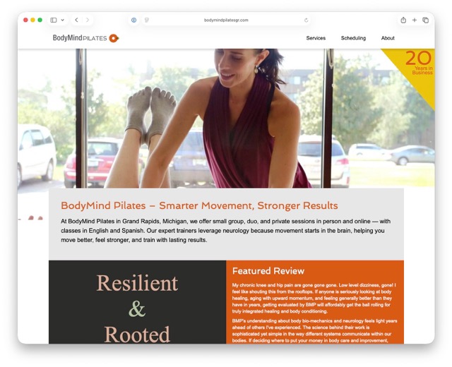 BodyMind Pilates website screenshot