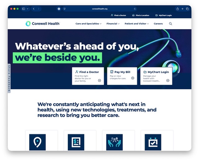 Corewell Health website screenshot